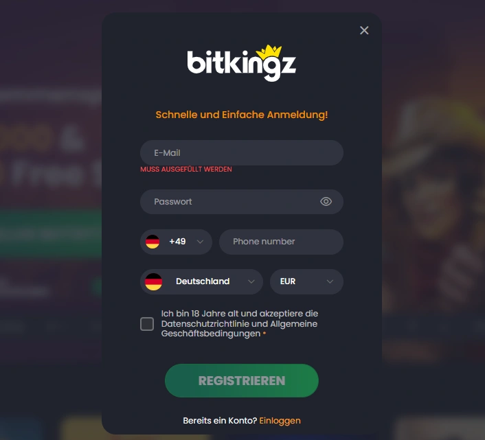 bitkingz signup page